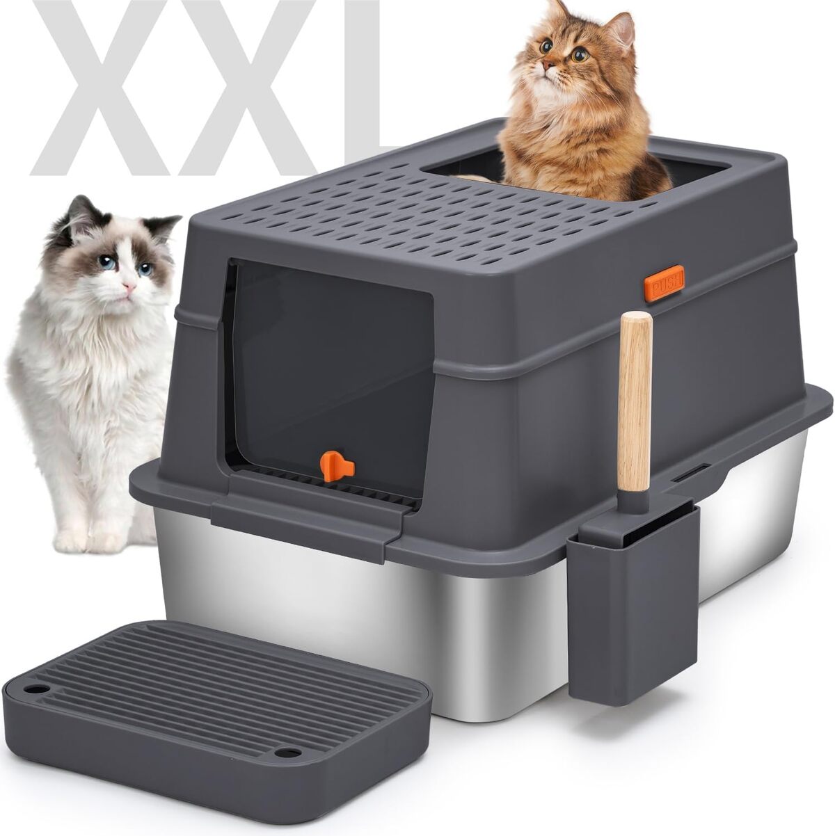 Test de la litière fermée XXL KMNSUN en acier inoxydable pour chat
