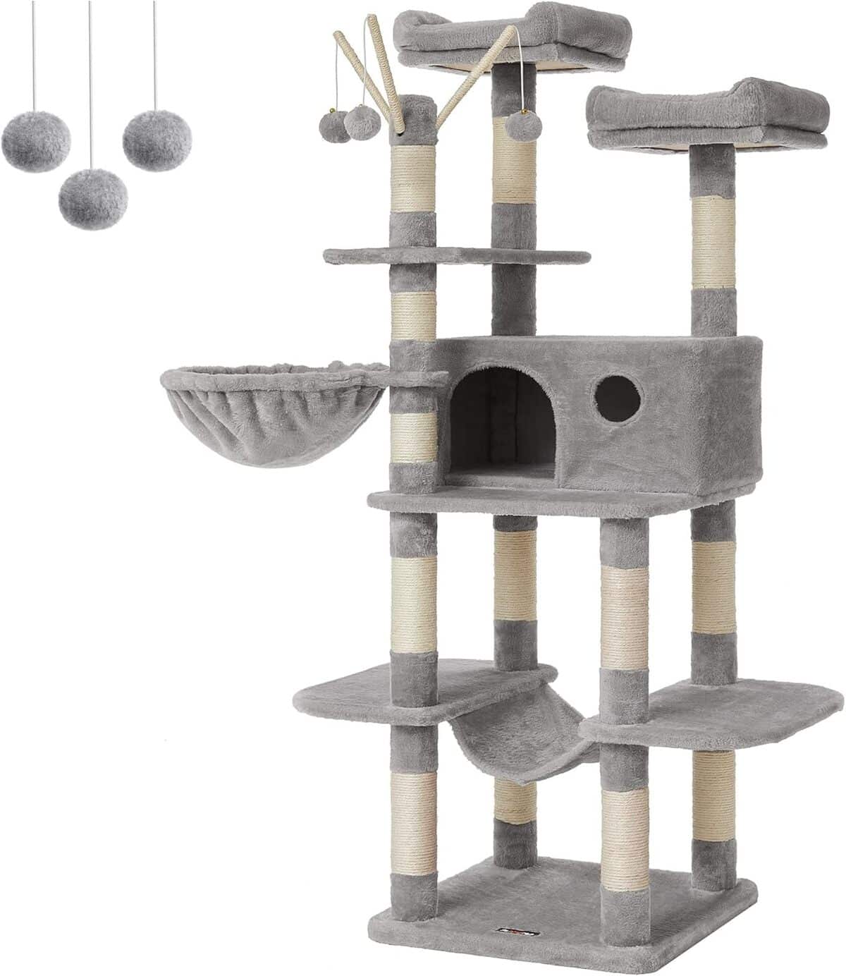 Test de l'arbre à chat XXL Feandrea 164 cm gris clair
