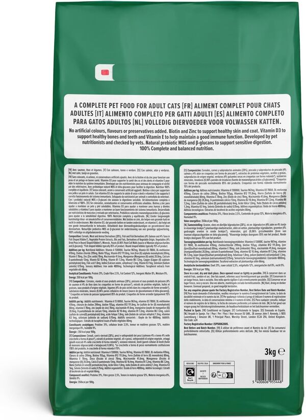 by Amazon - Croquettes complètes pour chats adultes au saumon, thon et légumes, 1 lot de 3kg