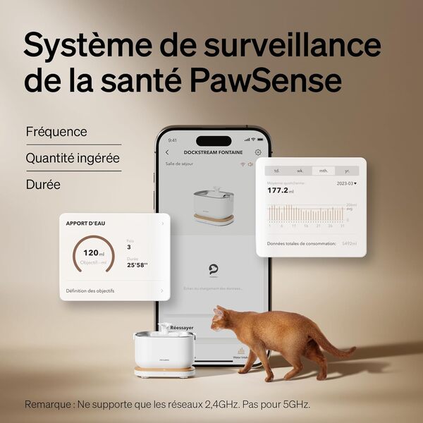 PETLIBRO Fontaine a Eau Chat de APP Surveillance,2,5L Dockstream Fontaine à Eau pour Chat,Statistiques Intelligentes de l'eau Potable,Ultra Silencieux,Multi-Filtration,Wi-FI 2,4GHz