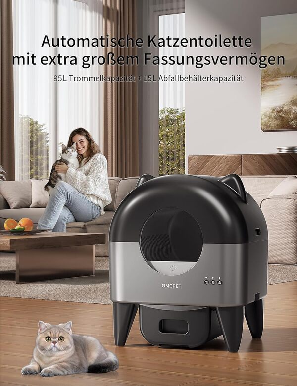 Chat Autonettoyante 110L Grande Capacité LitièRe Automatique - Convient à Plusieurs Animaux - EntièRement éTanche - DéSodorisant - Application DéDiéE - avec LumièRe à Six Couleurs