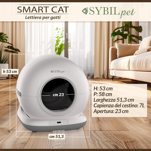 SYBILPET Smart Cat Litter, litière pour Chat autonettoyante, Anti-Odeur, capacité maximale de 72L, bac à litière avec Application de Surveillance