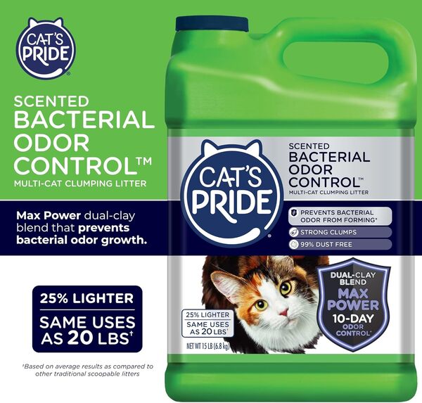 Cat's Pride Litière pour Chat MaxPower avec contrôle des odeurs bactériennes, parfumée, Carafe de 6,8 kg