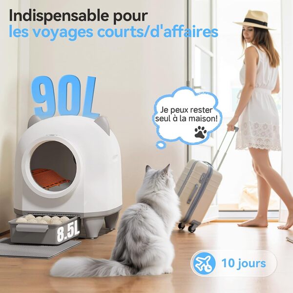 TRIUMPHKEY Litiere Chat Autonettoyante, 90 L + 7,5 L, Design en Forme d'oreilles de Chat, Contrôle Via APP, 10 Jours sans Nettoyage,pour Foyers à Plusieurs Chats Litière Automatique XXL