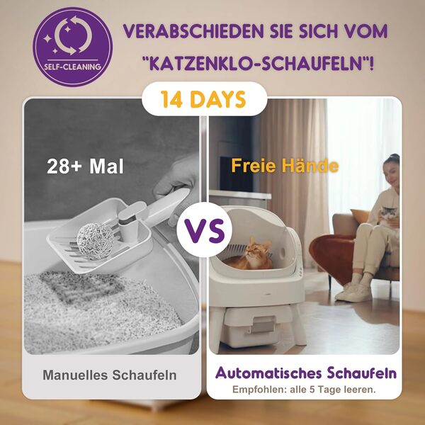 PetPivot Litière autonettoyante pour Chat avec Design Ouvert, Modes automatiques et manuels, Nettoyage instantané et Pelle Facile, idéale pour Les Grands Chats, Convient pour Les foyers de Plusieurs
