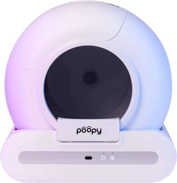 POOPY Nano 2 Litière automatique autonettoyante pour chat + fontaine à eau + 100 sacs poubelle & tapis de litière pour chat (valeur de 100 €) – 65 l – Convient pour tous les chats