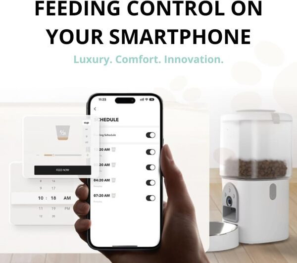 TINY FOR PETS Mangeoire automatique 2 en 1 pour chat et fontaine à eau – avec caméra, vidéo HD 1080p avec vision nocturne, audio bidirectionnel, capteur de faible nourriture et de blocage, pour chat