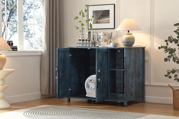 Forest Gravity Enclos pour robot à litière pour chat, étagère réglable pour protéger et ranger les chiens, station de charge, verrous ajoutés pour chat, grande maison d'intérieur pour chat, bleu