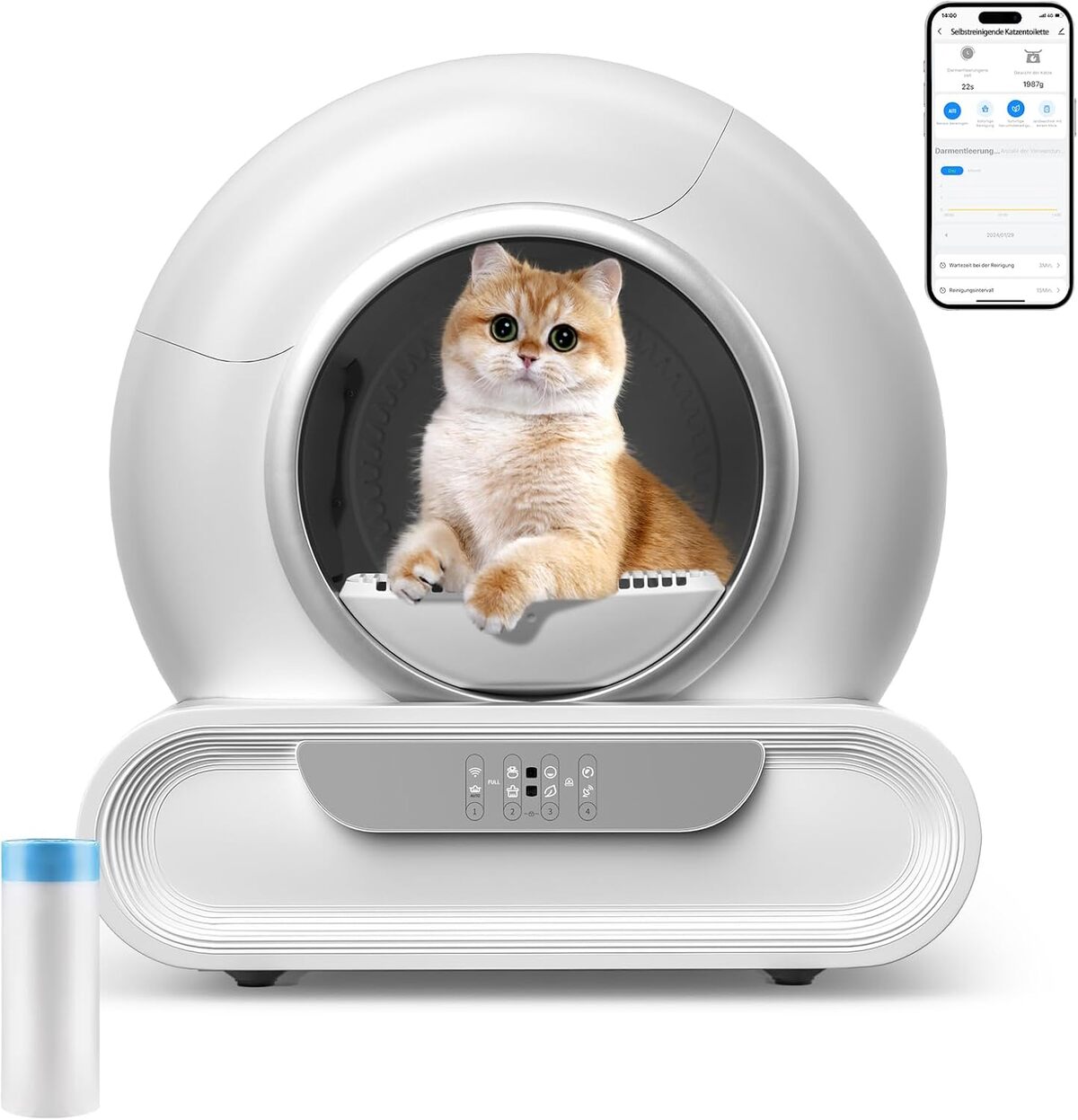 Test de la litière autonettoyante électrique 68 l : contrôle par appli et moniteur de santé