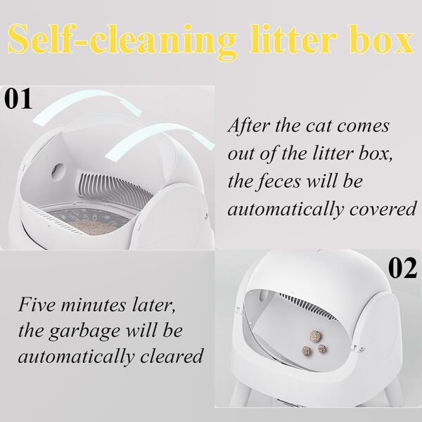 Petpivot Litière autonettoyante pour Chat avec capteur de sécurité, Grand Espace, Fonctionnement Silencieux, Style Moderne et Simple, Entretien Facile, pour Les foyers Multi-Chats