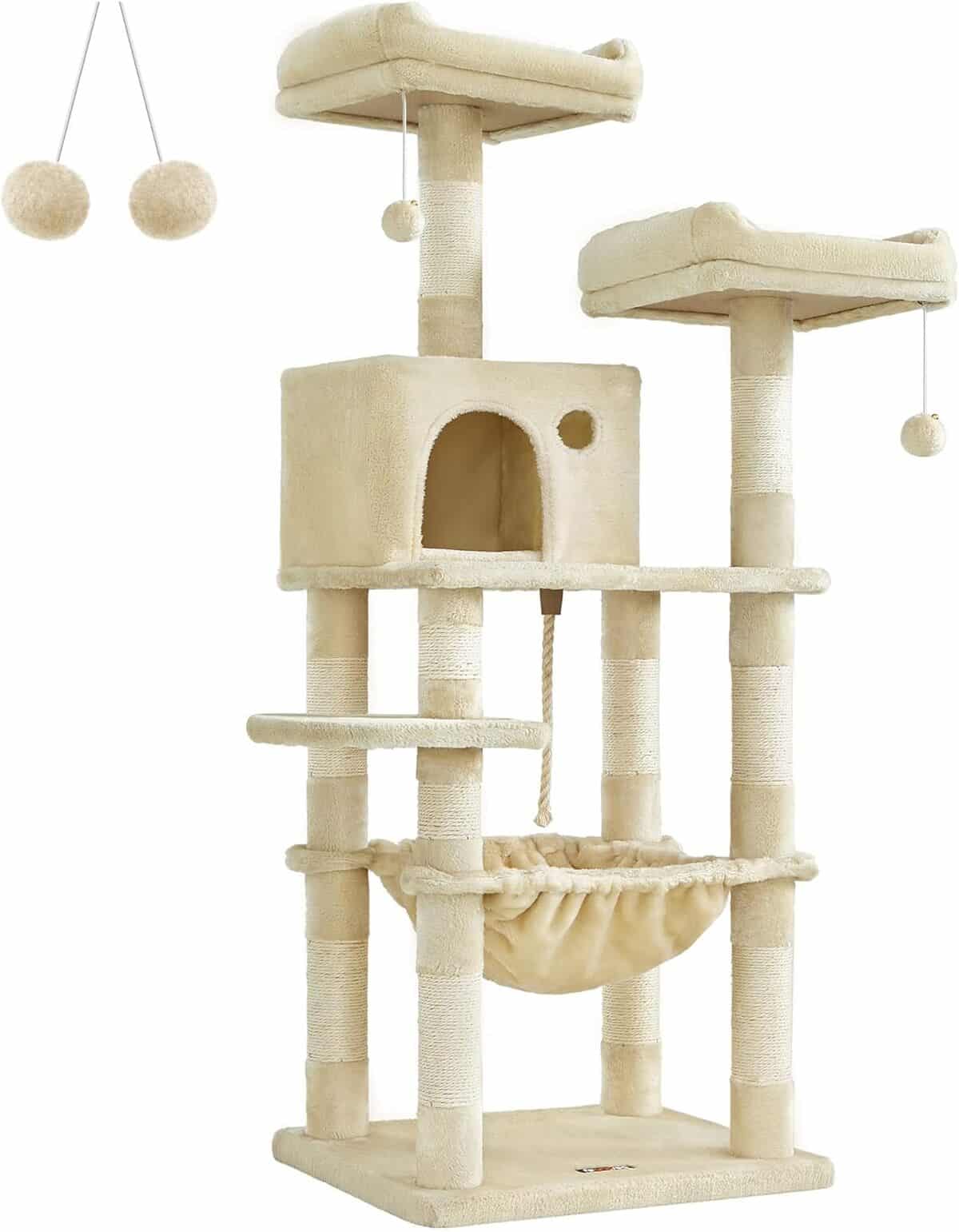 Test de l'arbre à chat Feandrea PCT15BE 143 cm : tour de jeux beige complète