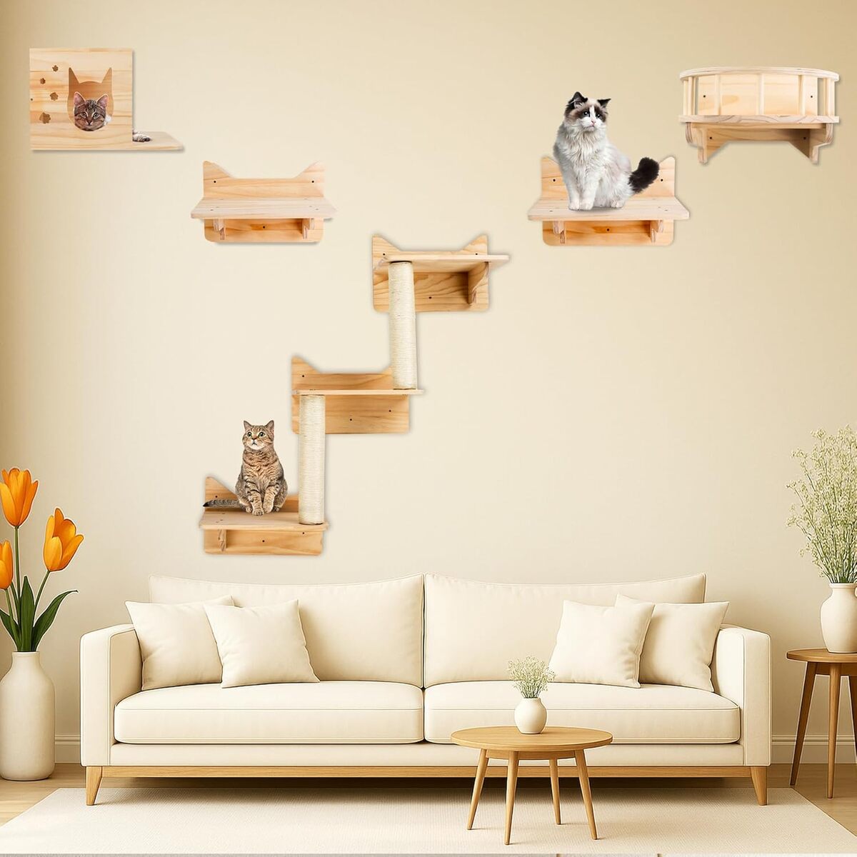 Test : meubles muraux pour chat avec griffoir et aire de jeu complète