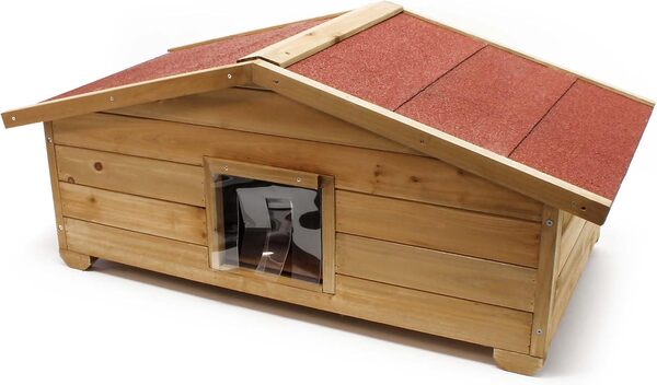 Wiltec Niche de Chat Taille L – 990 x 520 x 420 mm – avec Porte, Toit bitumé, Isolation 3 Couches – Maison pour Chats Chatons Outdoor Maisonnette extérieure