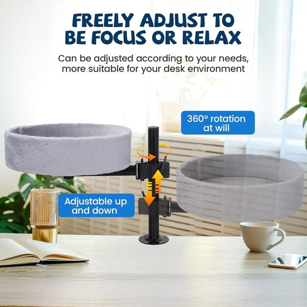 BSWAY Lit pour Chat pour Bureau - Pas de perçage - Rotation à 360 ° - Hauteur réglable - Maison surélevée au-Dessus du Bureau - Garde Les Chatons Proches et l'espace de Travail (Gris, XL)
