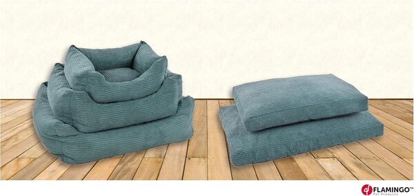 Flamingo Lit Velluto Bleu pour Chien Chat - Panier pour Chien Chat - 65x50x20cm - Lavable - Fond Anti-dérapant - Housse Amovible Lieu de Couchage Doux et Confortable