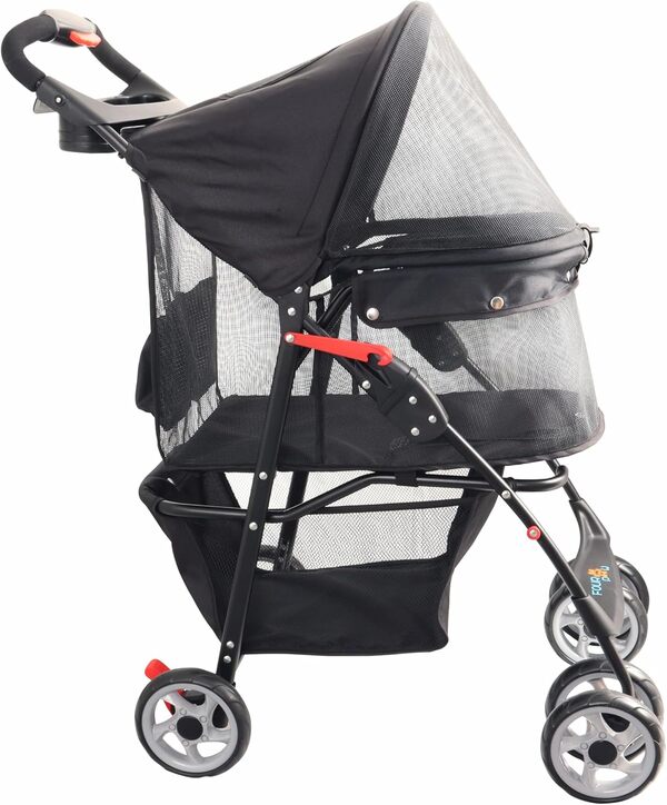 Poussette à fenêtre complète pour animaux domestiques avec boucle, 4 roues pour chats et chiens, avec panier de rangement, porte-gobelet, poussette de voyage pour chiot/chat.