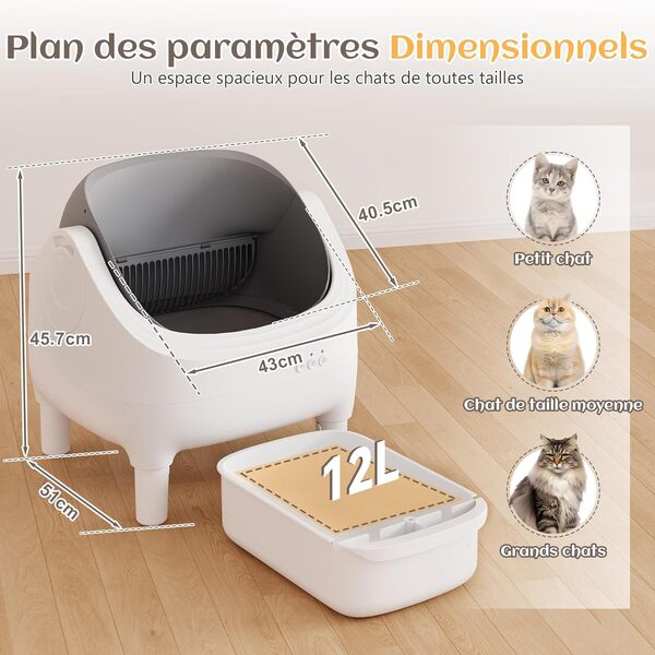 JUMMICO Caisse Autonettoyante pour Chat avec Application, 12L - 15 Jours Autonomie, Design Ouvert Sécurisé pour Chats 1,5-15kg, Capteurs de Sécurité, Surveillance Santé