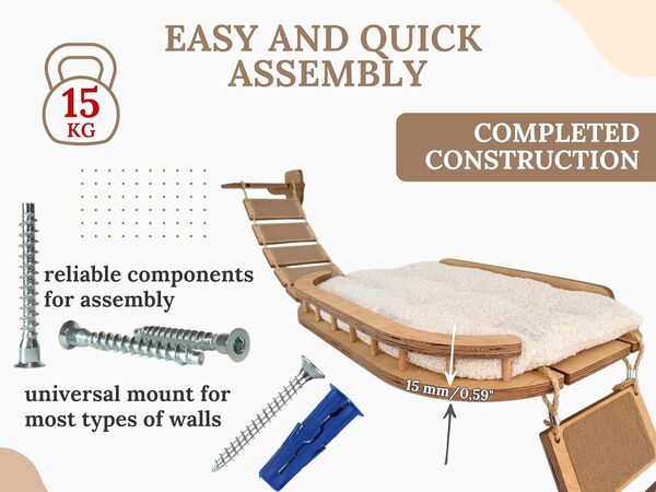 Mur d'Escalade pour Chat XXL 285 cm - Pont, Hamac, Éléments Muraux, Escalier, Échelle - Meuble (Couleur Claire)