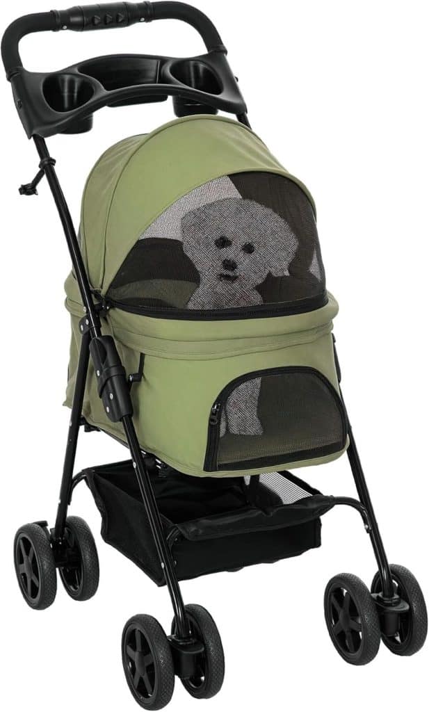Test de la poussette PawHut pour animaux : buggy pliable en tissu Oxford 300D vert