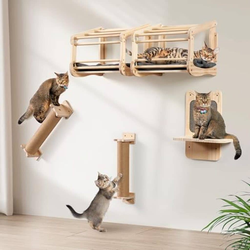 Test du mur d'escalade pour chat LitaiL en bois massif gris