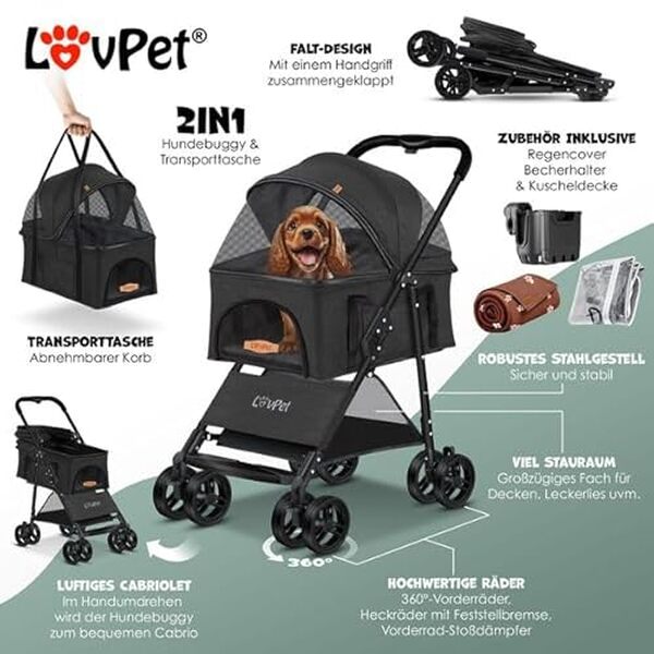 Découvrez notre test complet de la poussette 2 en 1 Lovpet pour animaux : avis, avantages, utilisation et conseils d'achat pour un choix éclairé